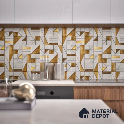 Metallic Wall Tile TL 05896 Arte 98 mm x 98 mm Vitrified - 9 mm | Precious Metal | Suitable For Dry Area, Living Room, Bedroom | Random Design