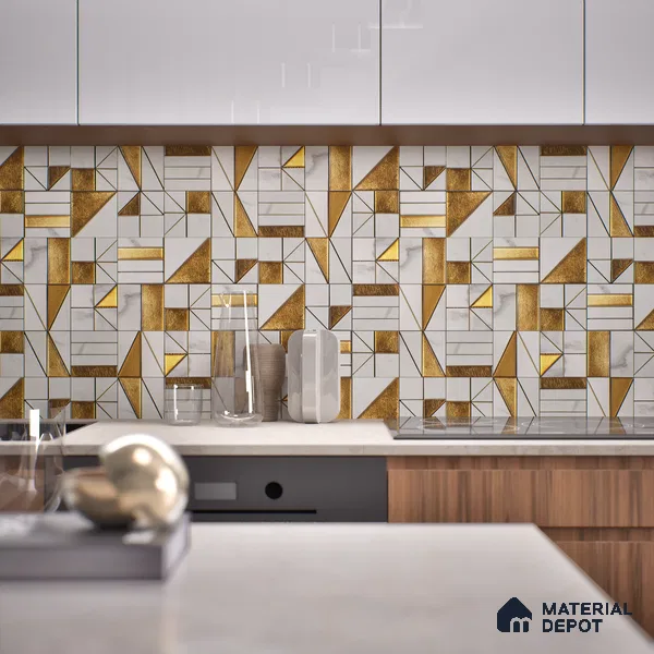 Metallic Wall Tile TL 05896 Arte 98 mm x 98 mm Vitrified - 9 mm | Precious Metal | Suitable For Dry Area, Living Room, Bedroom | Random Design