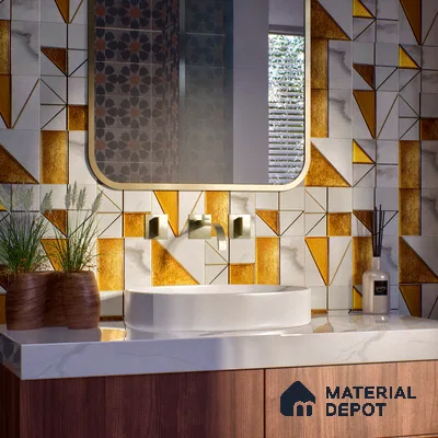 Metallic Wall Tile TL 05896 Arte 98 mm x 98 mm Vitrified - 9 mm | Precious Metal | Suitable For Dry Area, Living Room, Bedroom | Random Design
