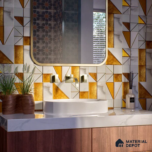 Metallic Wall Tile TL 05896 Arte 98 mm x 98 mm Vitrified - 9 mm | Precious Metal | Suitable For Dry Area, Living Room, Bedroom | Random Design