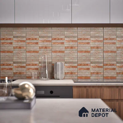 Metallic Wall Tile TL 05877 Copper Grid 297 mm x 297 mm Vitrified - 9 mm | Random Mix Patterns | Suitable For Living Room, Bedroom, Kitchen