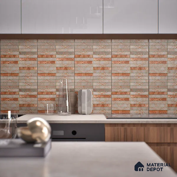 Metallic Wall Tile TL 05877 Copper Grid 297 mm x 297 mm Vitrified - 9 mm | Random Mix Patterns | Suitable For Living Room, Bedroom, Kitchen