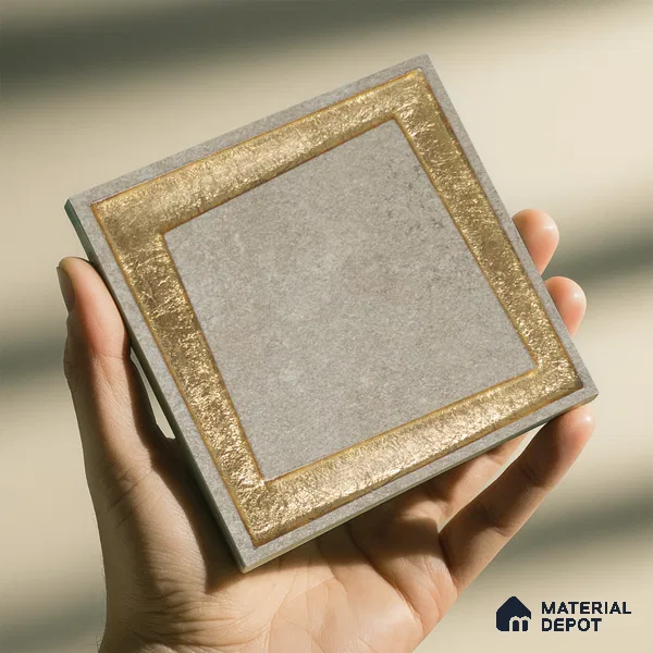 Metallic Wall Handmade Tile TL 05876 Golden Frame 98 mm x 98 mm Vitrified - 9 mm | Single Pattern | Suitable For Living Room, Bedroom, Kitchen