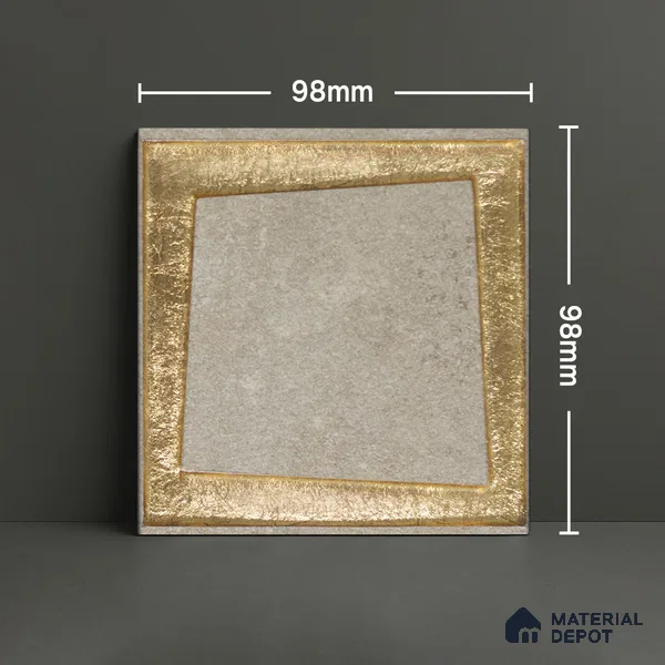 Metallic Wall Handmade Tile TL 05876 Golden Frame 98 mm x 98 mm Vitrified - 9 mm | Single Pattern | Suitable For Living Room, Bedroom, Kitchen