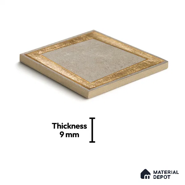 Metallic Wall Handmade Tile TL 05876 Golden Frame 98 mm x 98 mm Vitrified - 9 mm | Single Pattern | Suitable For Living Room, Bedroom, Kitchen