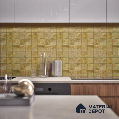 Metallic Wall Tile TL 05875 Golden Weave 297 mm x 297 mm Vitrified - 9 mm | Random Mix Patterns | Suitable For Living Room, Bedroom, Kitchen