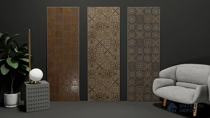 Metallic Wall Handmade Tile TL 05866 C Radiant Star Bronze Charm 148 mm x 148 mm Vitrified - 9 mm | 6 Random Patterns | Suitable For Kitchen, Accent/Feature Wall, Bathroom