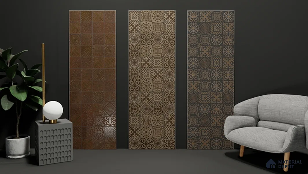 Metallic Wall Handmade Tile TL 05866 D Swirl Bloom Bronze Charm 148 mm x 148 mm Vitrified - 9 mm | 6 Random Patterns | Suitable For Kitchen, Accent/Feature Wall, Bathroom