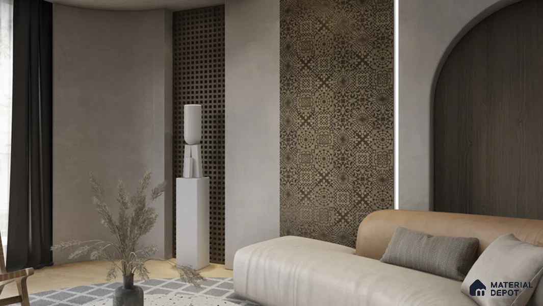 Metallic Wall Handmade Tile TL 05866 E Circle Web Bronze Charm 148 mm x 148 mm Vitrified - 9 mm | 6 Random Patterns | Suitable For Living Room, Bedroom, Kitchen