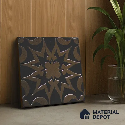 Metallic Wall Handmade Tile TL 05866 B Floral Burst Bronze Charm 148 mm x 148 mm Vitrified - 9 mm | 6 Random Patterns | Suitable For Living Room, Bedroom, Kitchen