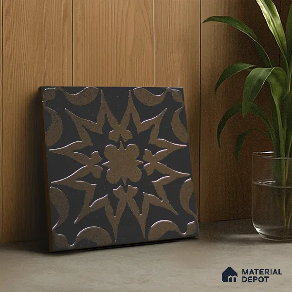 Metallic Wall Handmade Tile TL 05866 B Floral Burst Bronze Charm 148 mm x 148 mm Vitrified - 9 mm | 6 Random Patterns | Suitable For Living Room, Bedroom, Kitchen