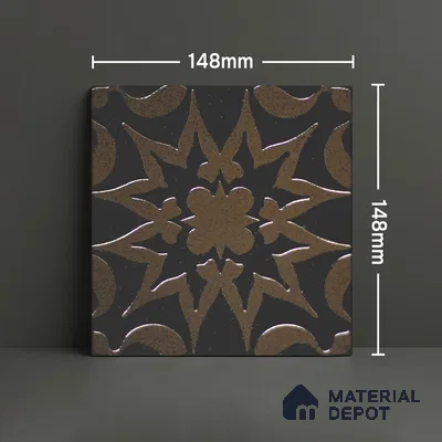 Metallic Wall Handmade Tile TL 05866 B Floral Burst Bronze Charm 148 mm x 148 mm Vitrified - 9 mm | 6 Random Patterns | Suitable For Living Room, Bedroom, Kitchen