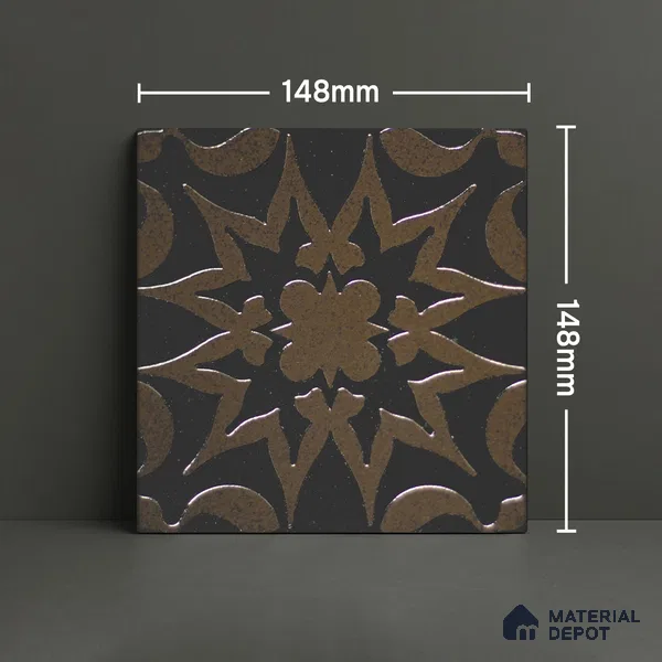 Metallic Wall Handmade Tile TL 05866 B Floral Burst Bronze Charm 148 mm x 148 mm Vitrified - 9 mm | 6 Random Patterns | Suitable For Living Room, Bedroom, Kitchen