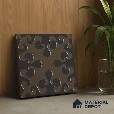 Metallic Wall Handmade Tile TL 05866 D Swirl Bloom Bronze Charm 148 mm x 148 mm Vitrified - 9 mm | 6 Random Patterns | Suitable For Kitchen, Accent/Feature Wall, Bathroom