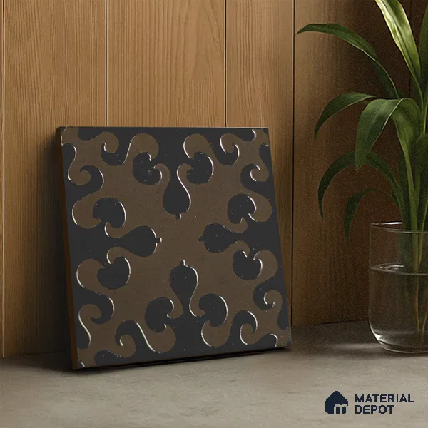 Metallic Wall Handmade Tile TL 05866 D Swirl Bloom Bronze Charm 148 mm x 148 mm Vitrified - 9 mm | 6 Random Patterns | Suitable For Kitchen, Accent/Feature Wall, Bathroom