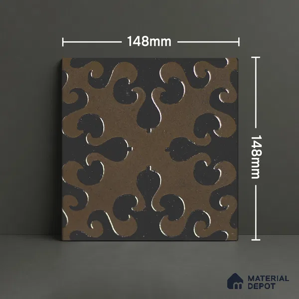 Metallic Wall Handmade Tile TL 05866 D Swirl Bloom Bronze Charm 148 mm x 148 mm Vitrified - 9 mm | 6 Random Patterns | Suitable For Kitchen, Accent/Feature Wall, Bathroom