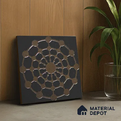 Metallic Wall Handmade Tile TL 05866 E Circle Web Bronze Charm 148 mm x 148 mm Vitrified - 9 mm | 6 Random Patterns | Suitable For Living Room, Bedroom, Kitchen