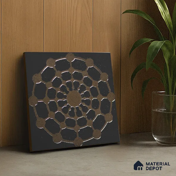 Metallic Wall Handmade Tile TL 05866 E Circle Web Bronze Charm 148 mm x 148 mm Vitrified - 9 mm | 6 Random Patterns | Suitable For Living Room, Bedroom, Kitchen