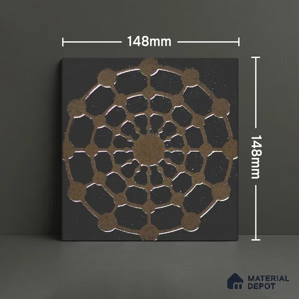 Metallic Wall Handmade Tile TL 05866 E Circle Web Bronze Charm 148 mm x 148 mm Vitrified - 9 mm | 6 Random Patterns | Suitable For Living Room, Bedroom, Kitchen