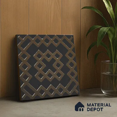 Metallic Wall Handmade Tile TL 05866 F Lattice Squares Bronze Charm 148 mm x 148 mm Vitrified - 9 mm | 6 Random Patterns | Suitable For Kitchen, Bathroom, Accent/Feature Wall
