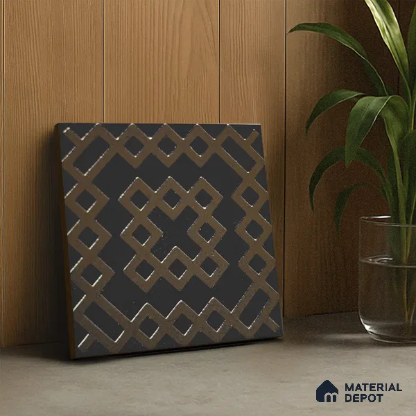 Metallic Wall Handmade Tile TL 05866 F Lattice Squares Bronze Charm 148 mm x 148 mm Vitrified - 9 mm | 6 Random Patterns | Suitable For Kitchen, Bathroom, Accent/Feature Wall