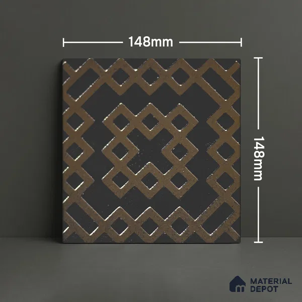Metallic Wall Handmade Tile TL 05866 F Lattice Squares Bronze Charm 148 mm x 148 mm Vitrified - 9 mm | 6 Random Patterns | Suitable For Kitchen, Bathroom, Accent/Feature Wall