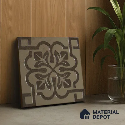 Metallic Wall Handmade Tile TL 05866 G Floral Frame Antique Charm 148 mm x 148 mm Vitrified - 9 mm | 6 Random Patterns | Suitable For Kitchen, Accent/Feature Wall, Bathroom