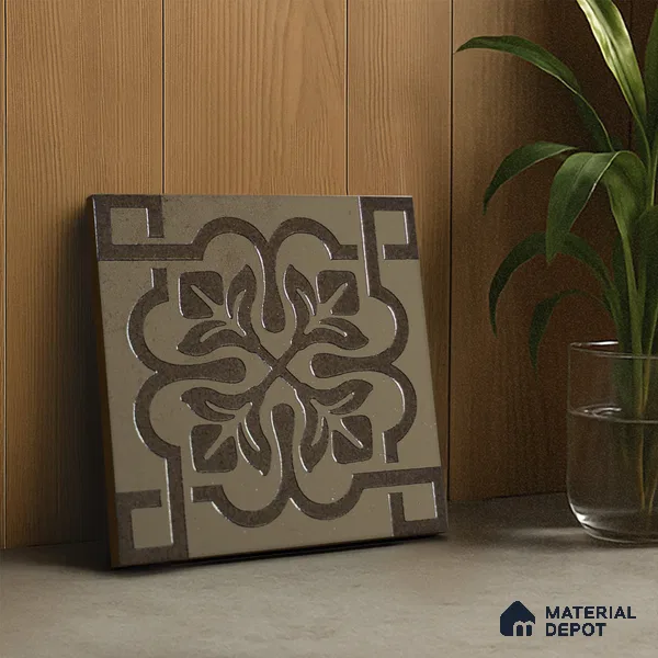 Metallic Wall Handmade Tile TL 05866 G Floral Frame Antique Charm 148 mm x 148 mm Vitrified - 9 mm | 6 Random Patterns | Suitable For Kitchen, Accent/Feature Wall, Bathroom