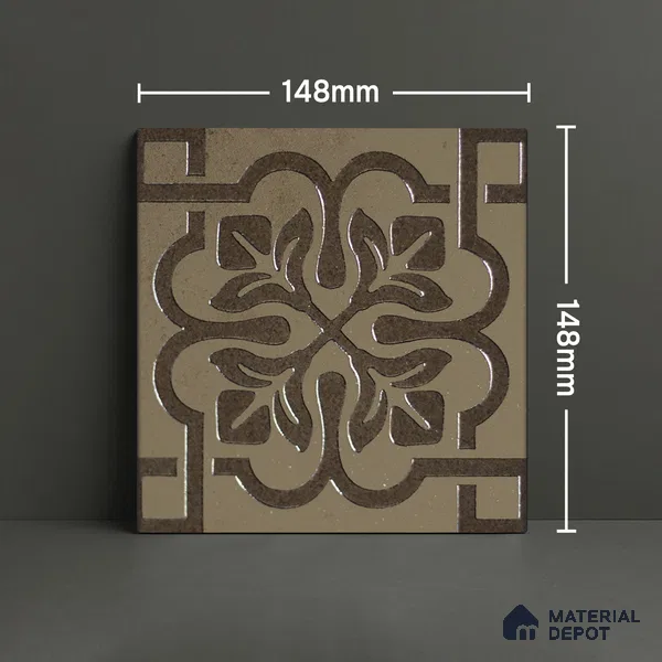 Metallic Wall Handmade Tile TL 05866 G Floral Frame Antique Charm 148 mm x 148 mm Vitrified - 9 mm | 6 Random Patterns | Suitable For Kitchen, Accent/Feature Wall, Bathroom