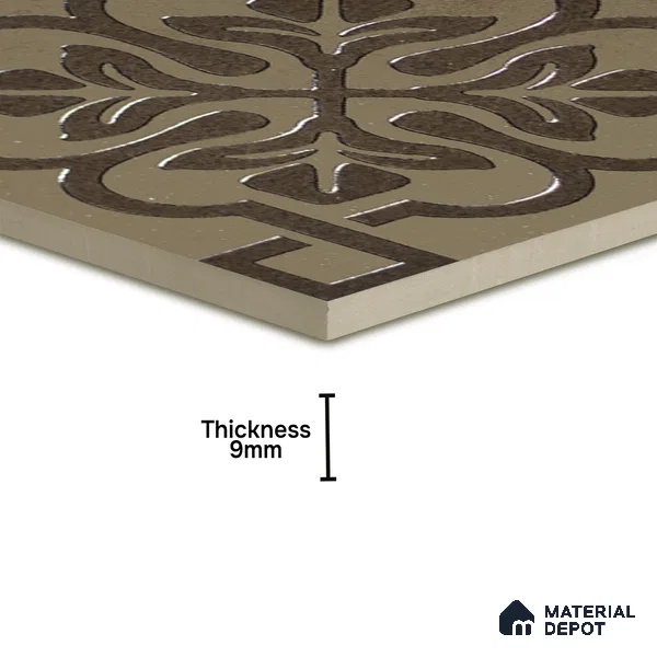 Metallic Wall Handmade Tile TL 05866 G Floral Frame Antique Charm 148 mm x 148 mm Vitrified - 9 mm | 6 Random Patterns | Suitable For Kitchen, Accent/Feature Wall, Bathroom