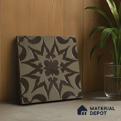 Metallic Wall Handmade Tile TL 05866 H Floral Burst Antique Charm 148 mm x 148 mm Vitrified - 9 mm | 6 Random Patterns | Suitable For Kitchen, Accent/Feature Wall, Bathroom