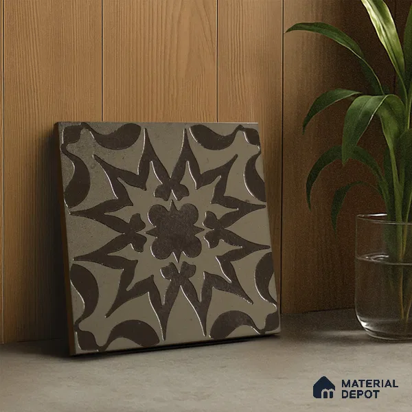 Metallic Wall Handmade Tile TL 05866 H Floral Burst Antique Charm 148 mm x 148 mm Vitrified - 9 mm | 6 Random Patterns | Suitable For Kitchen, Accent/Feature Wall, Bathroom