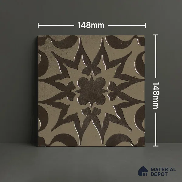 Metallic Wall Handmade Tile TL 05866 H Floral Burst Antique Charm 148 mm x 148 mm Vitrified - 9 mm | 6 Random Patterns | Suitable For Kitchen, Accent/Feature Wall, Bathroom