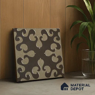 Metallic Wall Handmade Tile TL 05866 J Swirl Bloom Antique Charm 148 mm x 148 mm Vitrified - 9 mm | 6 Random Patterns | Suitable For Kitchen, Accent/Feature Wall, Bathroom