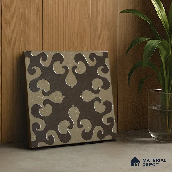 Metallic Wall Handmade Tile TL 05866 J Swirl Bloom Antique Charm 148 mm x 148 mm Vitrified - 9 mm | 6 Random Patterns | Suitable For Kitchen, Accent/Feature Wall, Bathroom