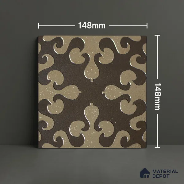 Metallic Wall Handmade Tile TL 05866 J Swirl Bloom Antique Charm 148 mm x 148 mm Vitrified - 9 mm | 6 Random Patterns | Suitable For Kitchen, Accent/Feature Wall, Bathroom