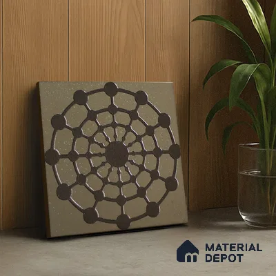 Metallic Wall Handmade Tile TL 05866 K Circle Web Antique Charm 148 mm x 148 mm Vitrified - 9 mm | 6 Random Patterns | Suitable For Kitchen, Accent/Feature Wall, Bathroom