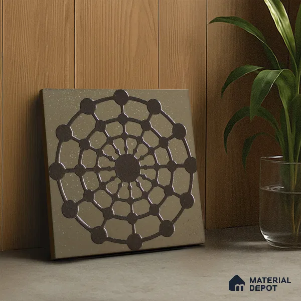 Metallic Wall Handmade Tile TL 05866 K Circle Web Antique Charm 148 mm x 148 mm Vitrified - 9 mm | 6 Random Patterns | Suitable For Kitchen, Accent/Feature Wall, Bathroom