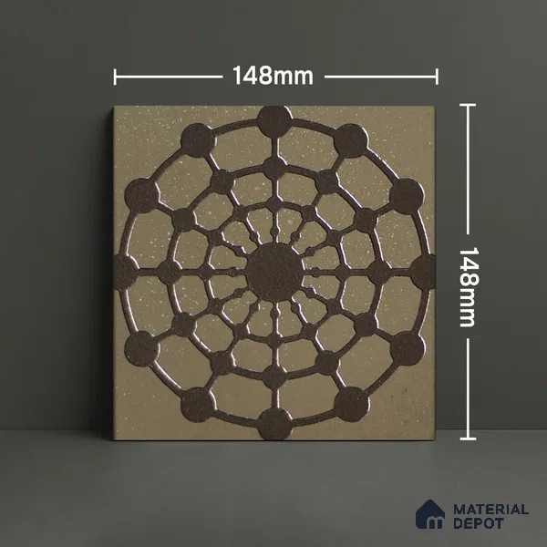 Metallic Wall Handmade Tile TL 05866 K Circle Web Antique Charm 148 mm x 148 mm Vitrified - 9 mm | 6 Random Patterns | Suitable For Kitchen, Accent/Feature Wall, Bathroom