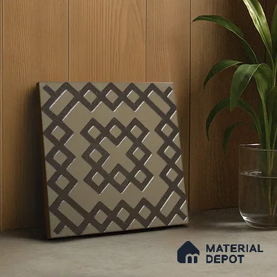 Metallic Wall Handmade Tile TL 05866 L Lattice Squares Antique Charm 148 mm x 148 mm Vitrified - 9 mm | 6 Random Patterns | Suitable For Kitchen, Accent/Feature Wall, Bathroom
