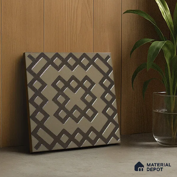 Metallic Wall Handmade Tile TL 05866 L Lattice Squares Antique Charm 148 mm x 148 mm Vitrified - 9 mm | 6 Random Patterns | Suitable For Kitchen, Accent/Feature Wall, Bathroom