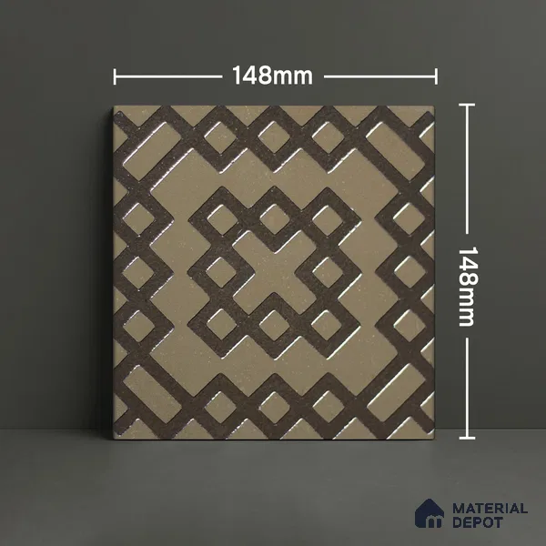 Metallic Wall Handmade Tile TL 05866 L Lattice Squares Antique Charm 148 mm x 148 mm Vitrified - 9 mm | 6 Random Patterns | Suitable For Kitchen, Accent/Feature Wall, Bathroom