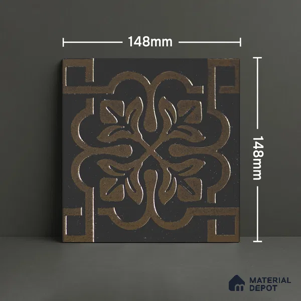 Metallic Wall Handmade Tile TL 05866 Floral Frame Bronze Charm 148 mm x 148 mm Vitrified - 9 mm | 6 Random Patterns | Suitable For Living Room, Bedroom, Kitchen