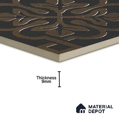Metallic Wall Handmade Tile TL 05866 Floral Frame Bronze Charm 148 mm x 148 mm Vitrified - 9 mm | 6 Random Patterns | Suitable For Living Room, Bedroom, Kitchen
