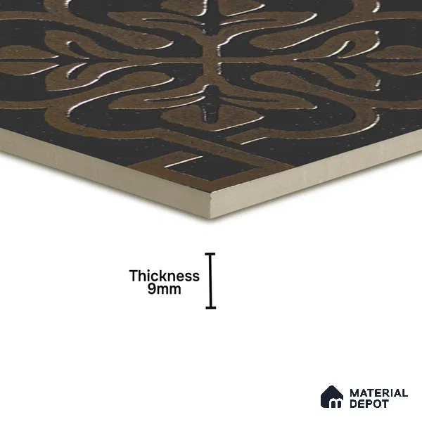 Metallic Wall Handmade Tile TL 05866 Floral Frame Bronze Charm 148 mm x 148 mm Vitrified - 9 mm | 6 Random Patterns | Suitable For Living Room, Bedroom, Kitchen