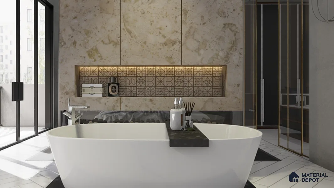 Metallic Wall Handmade Tile TL 05864 B Petal Star Bronze Scroll 96 mm x 96 mm Vitrified - 9 mm | 4 Random Patterns | Suitable For Kitchen, Accent/Feature Wall, Bathroom