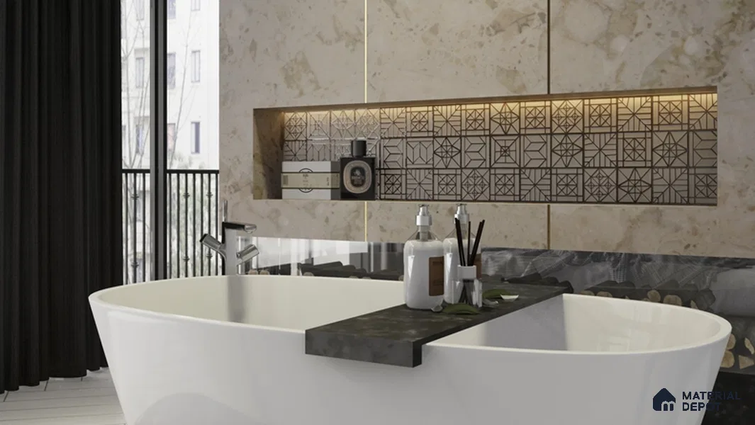 Metallic Wall Handmade Tile TL 05864 C Floral Loop Bronze Scroll 96 mm x 96 mm Vitrified - 9 mm | 4 Random Patterns | Suitable For Living Room, Bedroom, Kitchen