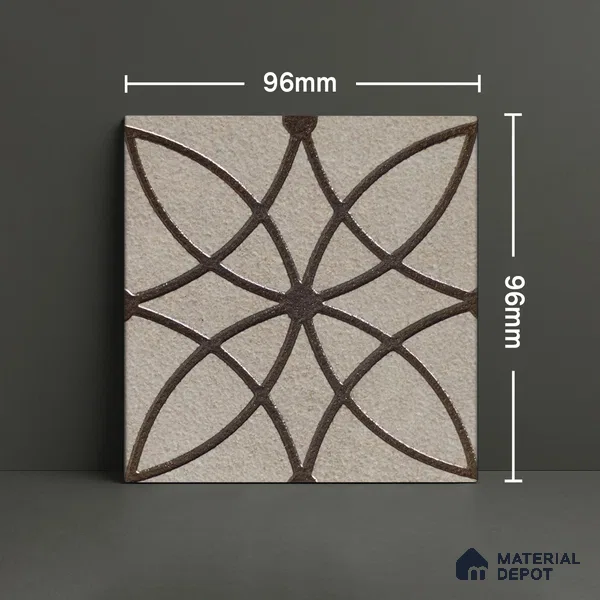 Metallic Wall Handmade Tile TL 05864 B Petal Star Bronze Scroll 96 mm x 96 mm Vitrified - 9 mm | 4 Random Patterns | Suitable For Kitchen, Accent/Feature Wall, Bathroom