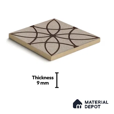 Metallic Wall Handmade Tile TL 05864 B Petal Star Bronze Scroll 96 mm x 96 mm Vitrified - 9 mm | 4 Random Patterns | Suitable For Kitchen, Accent/Feature Wall, Bathroom