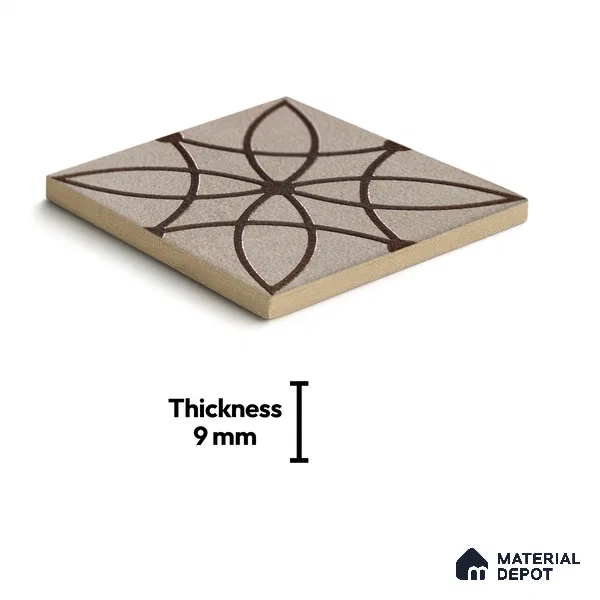 Metallic Wall Handmade Tile TL 05864 B Petal Star Bronze Scroll 96 mm x 96 mm Vitrified - 9 mm | 4 Random Patterns | Suitable For Kitchen, Accent/Feature Wall, Bathroom